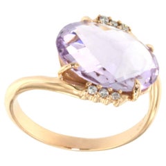 18Kt Rose Gold Natural Amethyst White Diamond Fashion Elegant Cocktail Ring