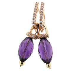 18Kt Rose Gold Amethyst Natural Stone White Diamonds Modern Trandy  Earrings