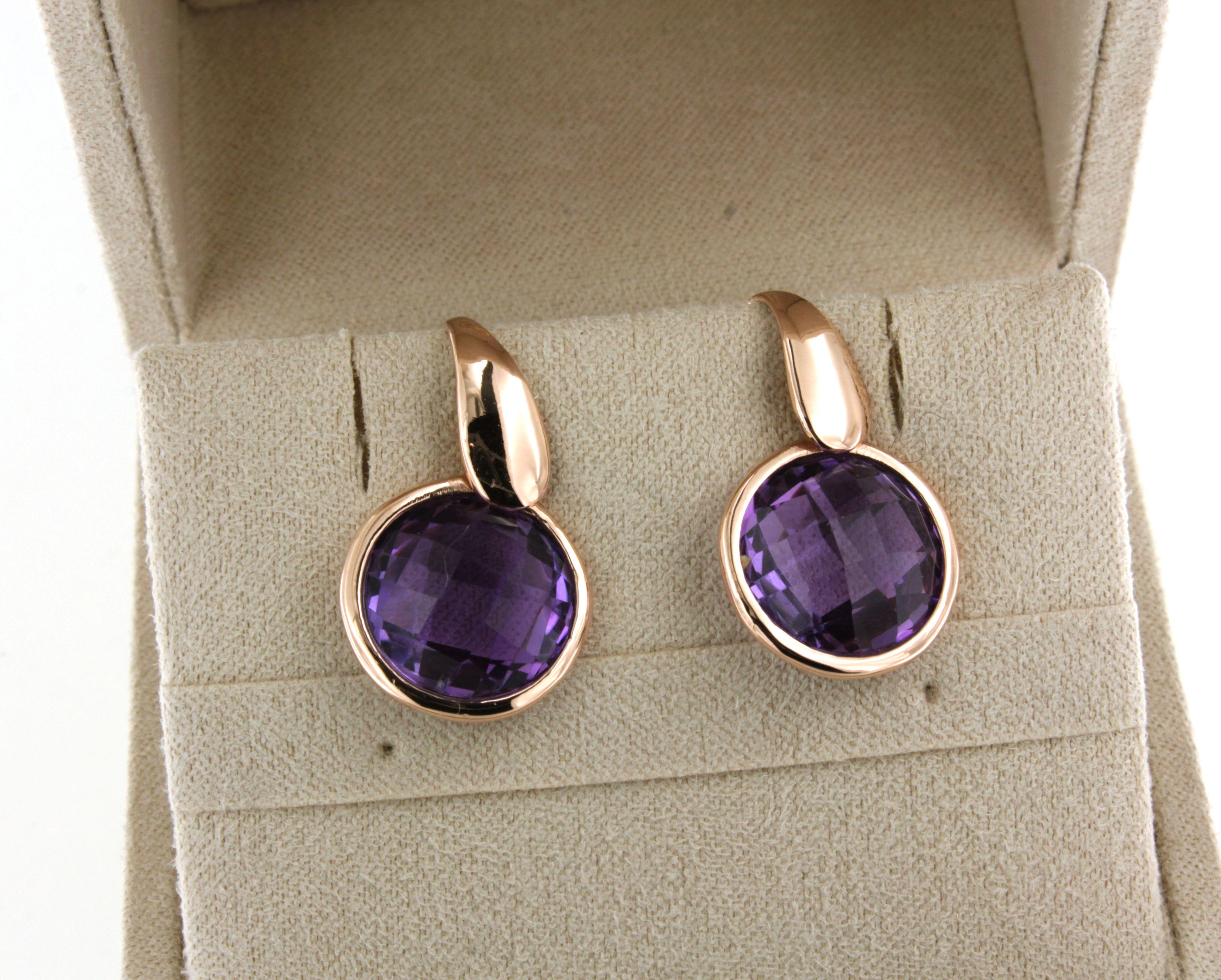 9Kt  Oro rosa Nature  Cocktail di quarzo ametista Stone  Orecchini di moda moderna in vendita 2
