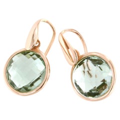 9Kt  Rose Gold Natural  Stone Quartz  Green Amethyst Cocktail  Fashion Earrings