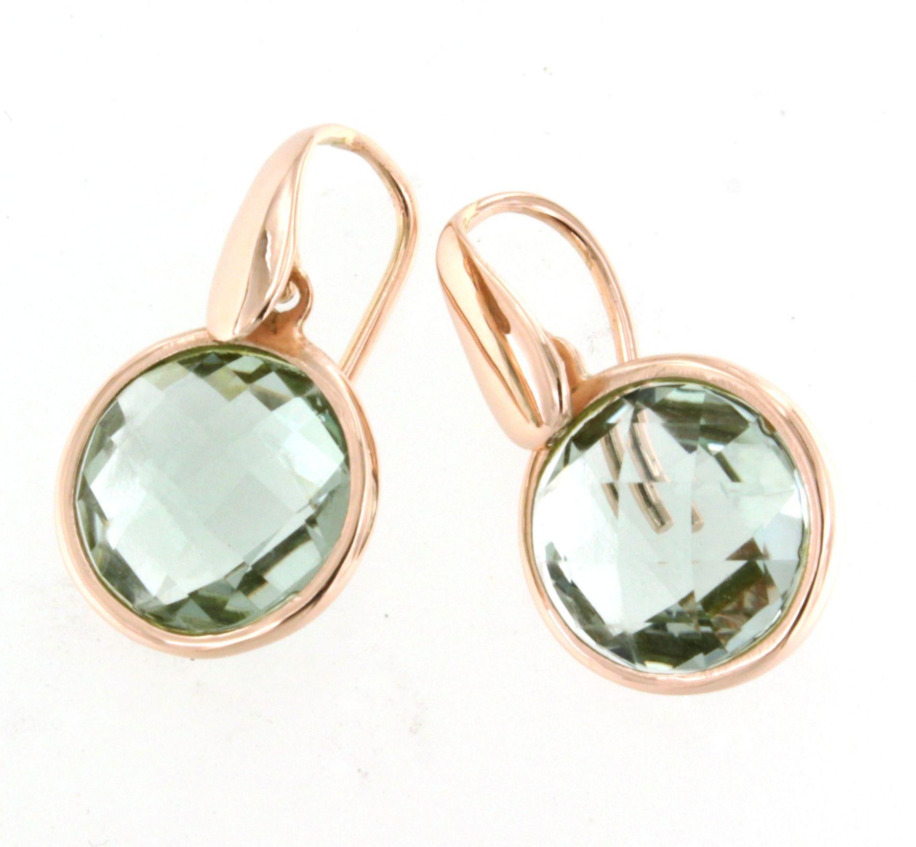 Taglio a rosa 9Kt  Oro rosa Nature  A. Stone Quarzo  Cocktail di ametista verde  Orecchini di moda in vendita
