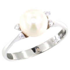 18 Kt White Gold with White Diamonds and Pearl Cocktail Classic Timeless Ring