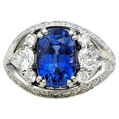 Oval Mixed Cut Blue Sapphire and Multi Diamond Cocktail Ring in Platinum