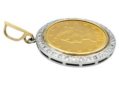 1901 $10 Liberty Head Gold Coin Pendant with Diamond Halo in 14 Karat Gold