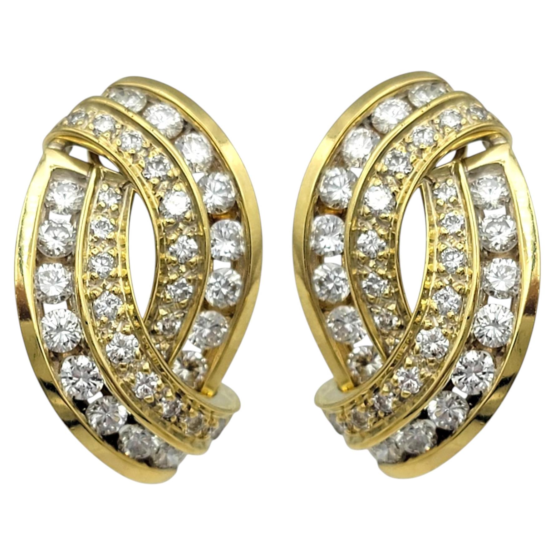 Overlapping Multi Row Diamond Swirl Earrings in 18 Karat Yellow Gold