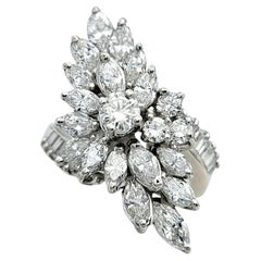 Multi Diamond Diagonal Cluster Cocktail Ring in Platinum