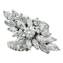 Multi Diamond Diagonal Cluster Cocktail Ring in Platinum