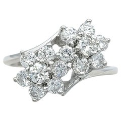 Cluster Diamond Flower Motif Bypass Style Band Ring in 14 Karat White Gold