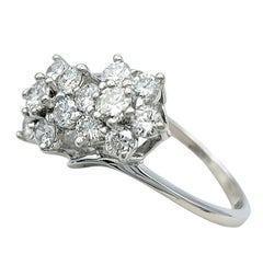 Cluster Diamond Flower Motif Bypass Style Band Ring in 14 Karat White Gold