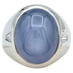 19.5 Carat Oval Cabochon Star Sapphire Cocktail Ring with Diamonds in Platinum