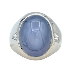 19.5 Carat Oval Cabochon Star Sapphire Cocktail Ring with Diamonds in Platinum