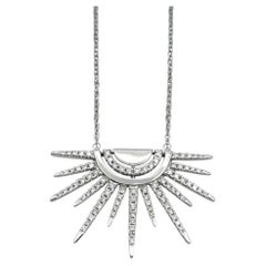 Spiky Sunburst Motif Diamond Pendant Necklace in 14 Karat White Gold