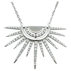 Spiky Sunburst Motif Diamond Pendant Necklace in 14 Karat White Gold