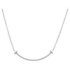 Tiffany & Co. Tiffany T Smile Pavé Diamond Pendant Necklace 18 Karat White Gold