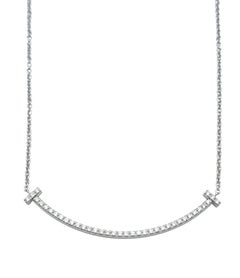 Tiffany & Co. Tiffany T Smile Pavé Diamond Pendant Necklace 18 Karat White Gold
