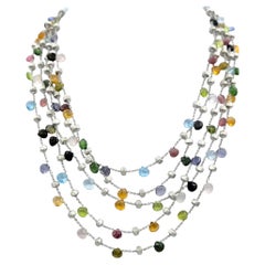 Marco Bicego Paradise 5 Strand Multi-Gemstone Necklace in 18 Karat White Gold