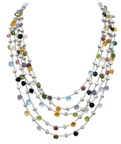 Marco Bicego Paradise 5 Strand Multi-Gemstone Necklace in 18 Karat White Gold