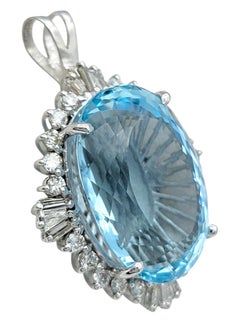 29.30 Carat Oval Cut Aquamarine Pendant with Diamonds in 14 Karat White Gold