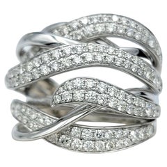 Wavy Multi Row Pavé Diamond Wide Band Ring in 14 Karat White Gold