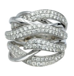 Wavy Multi Row Pavé Diamond Wide Band Ring in 14 Karat White Gold