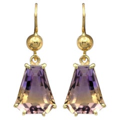 8.35 Carats Total Trapzeoid Cut Ametrine Dangle Earrings in 14 Karat Yellow Gold
