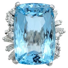 19.10 Carat Aquamarine Cocktail Ring with Diamonds in 14 Karat White Gold