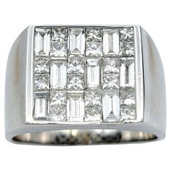 Baguette and Princess Cut Diamond Wide Squared Band Ring in 18 Karat White Gold