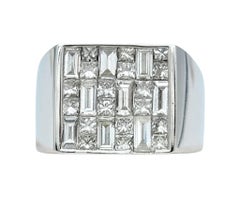 Baguette and Princess Cut Diamond Wide Squared Band Ring in 18 Karat White Gold