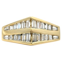 Multi Row Graduated Baguette Diamond Pyramid Band Ring in 14 Karat Yellow Gold
