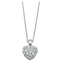 Round Diamond Puffed Heart Pendant Necklace in 14 Karat White Gold
