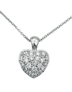 Round Diamond Puffed Heart Pendant Necklace in 14 Karat White Gold