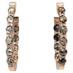 Fancy Brown Diamond Hoop Earrings with White Diamond Accents 14 Karat Rose Gold