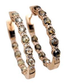 Fancy Brown Diamond Hoop Earrings with White Diamond Accents 14 Karat Rose Gold