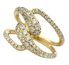 Interlocking Pavé Diamond Bypass Style Band Ring in 14 Karat Yellow Gold