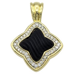 David Yurman Quatrefoil Carved Onyx and Diamond Pendant in 18 Karat Yellow Gold