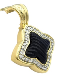 David Yurman Quatrefoil Carved Onyx and Diamond Pendant in 18 Karat Yellow Gold