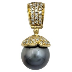 Tahitian Cultured Pearl Pendant with Pavé Diamonds in 14 Karat Yellow Gold