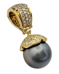 Tahitian Cultured Pearl Pendant with Pavé Diamonds in 14 Karat Yellow Gold