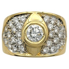Bezel Set Round Diamond Wide Band Ring in Polished 18 Karat Yellow Gold