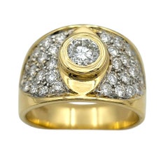 Bezel Set Round Diamond Wide Band Ring in Polished 18 Karat Yellow Gold