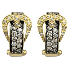 Le Vian Fancy Brown & White Diamond Belt Buckle Half Hoop Earrings in 14K Gold