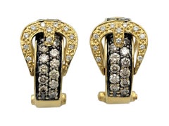 Le Vian Fancy Brown & White Diamond Belt Buckle Half Hoop Earrings in 14K Gold