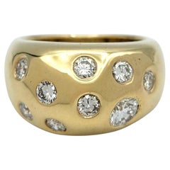 Flush Set Scattered Round Diamond Domed Band Ring in 14 Karat Yellow Gold