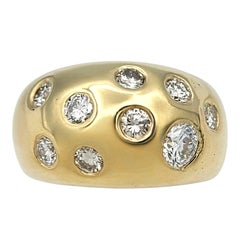 Flush Set Scattered Round Diamond Domed Band Ring in 14 Karat Yellow Gold
