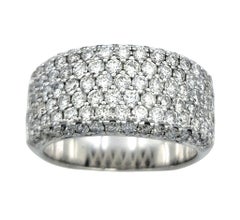 Wide Multi Row Pavé Diamond Semi Eternity Band Ring in 14 Karat White Gold