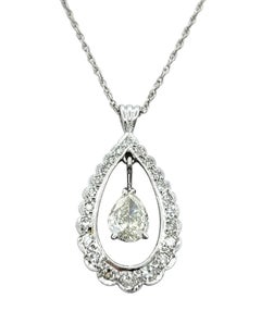 Pear Cut Diamond Pendulum Drop Pendant Necklace in 14 Karat White Gold