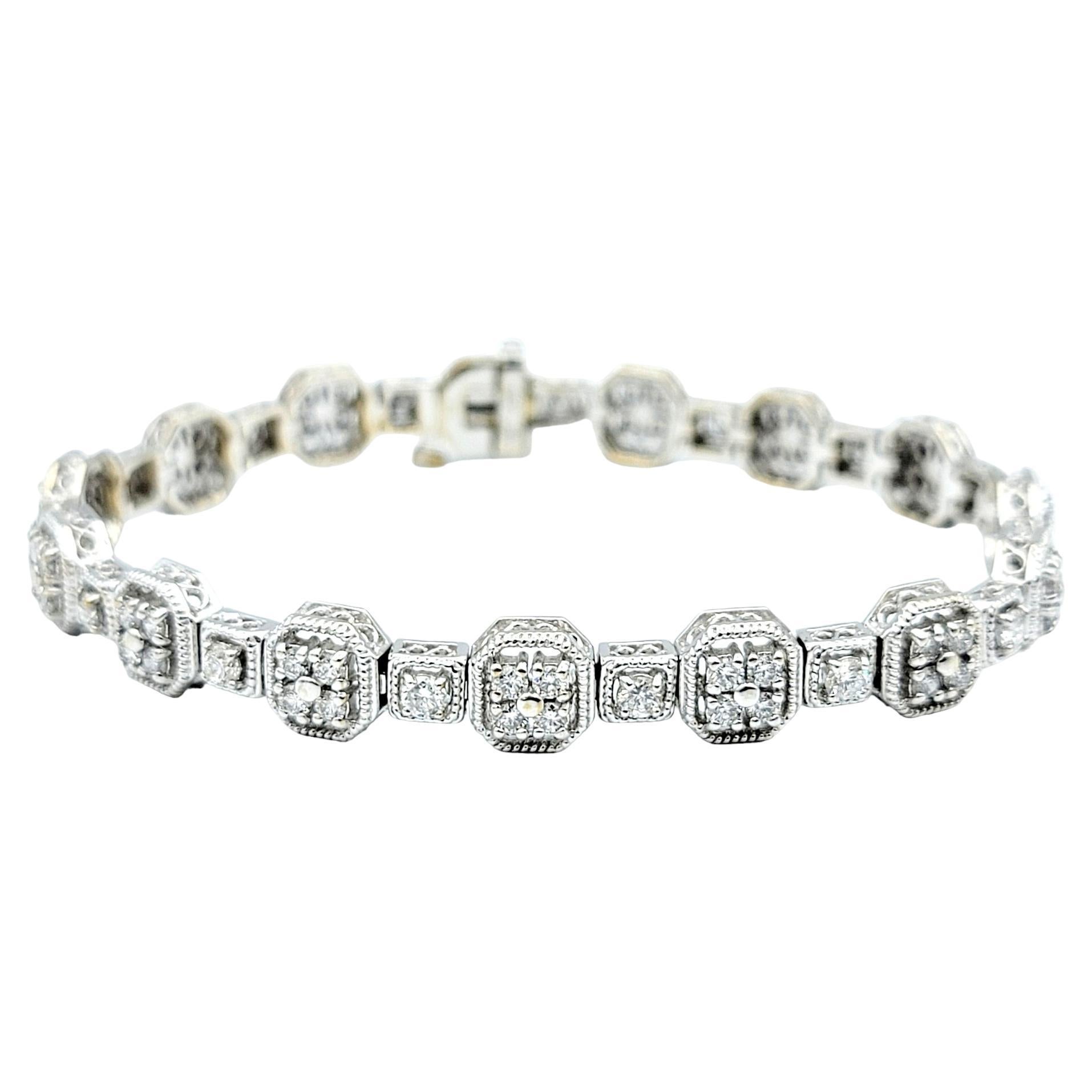 Bracelet station Milgrain en or blanc 18 carats avec diamants ronds de 2,80 carats