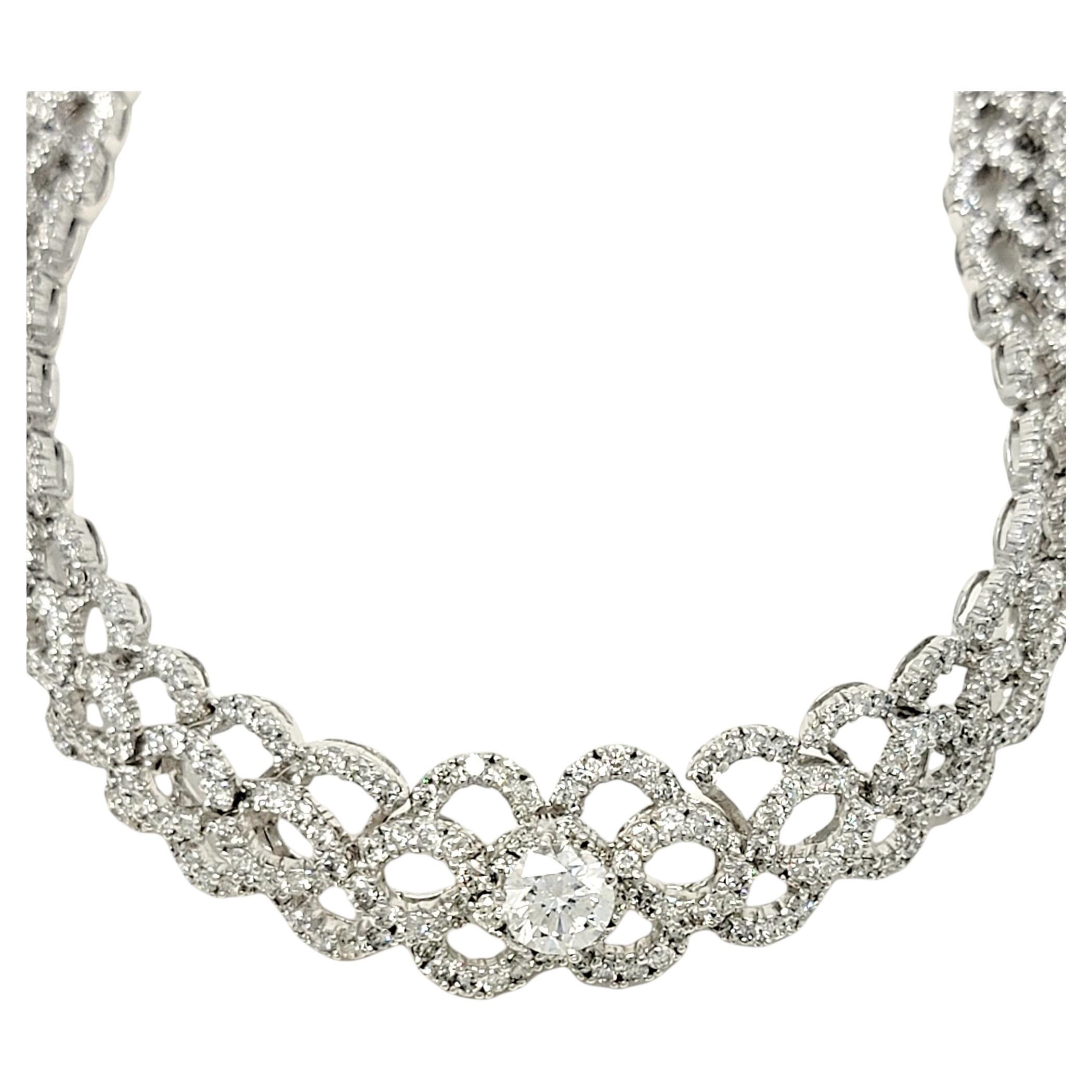 Collier tressé avec collier en or blanc 14 carats et diamants ronds de 12,34 carats au total