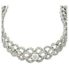 12.34 Carat Total Round Diamond Woven Braid Collar Necklace 14 Karat White Gold
