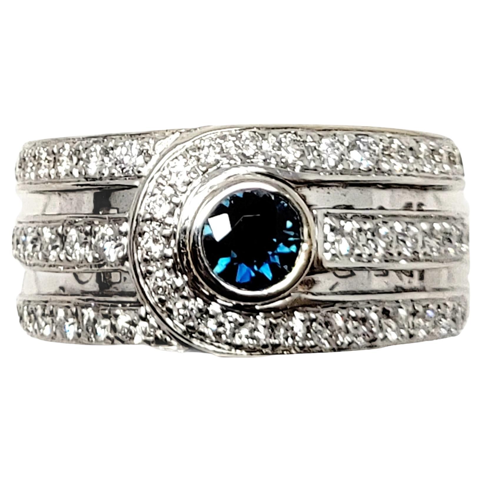 Di Modelo Pavé Diamond and Blue Sapphire Three Row Band Ring 18 Karat White Gold